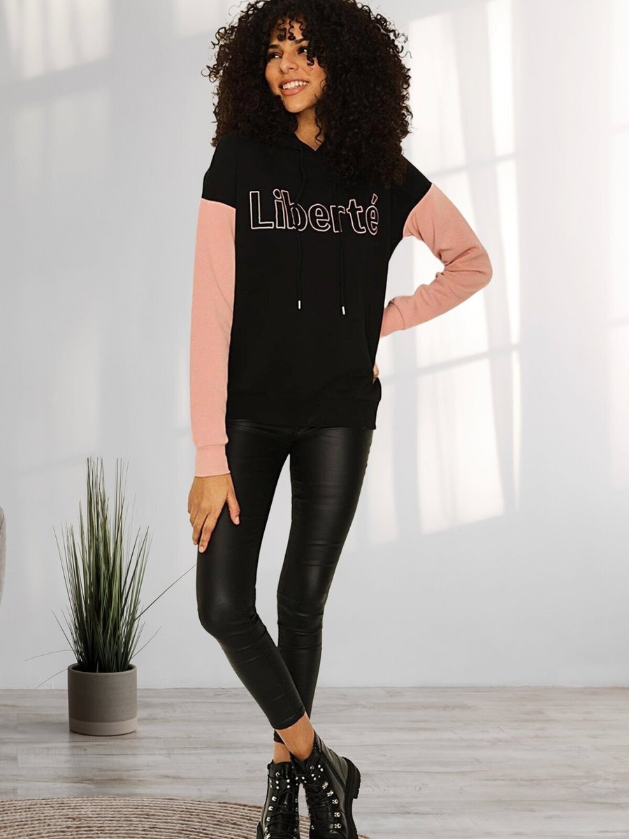 Select Moda Siyah Renk Bloklu Kapüşonlu Örme Sweatshirt