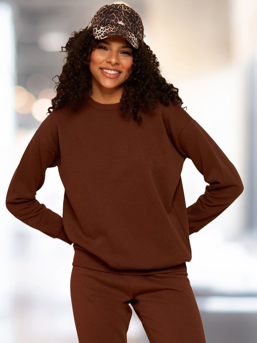 Select Moda Kahverengi Şardonlu Basic Örme Sweatshirt