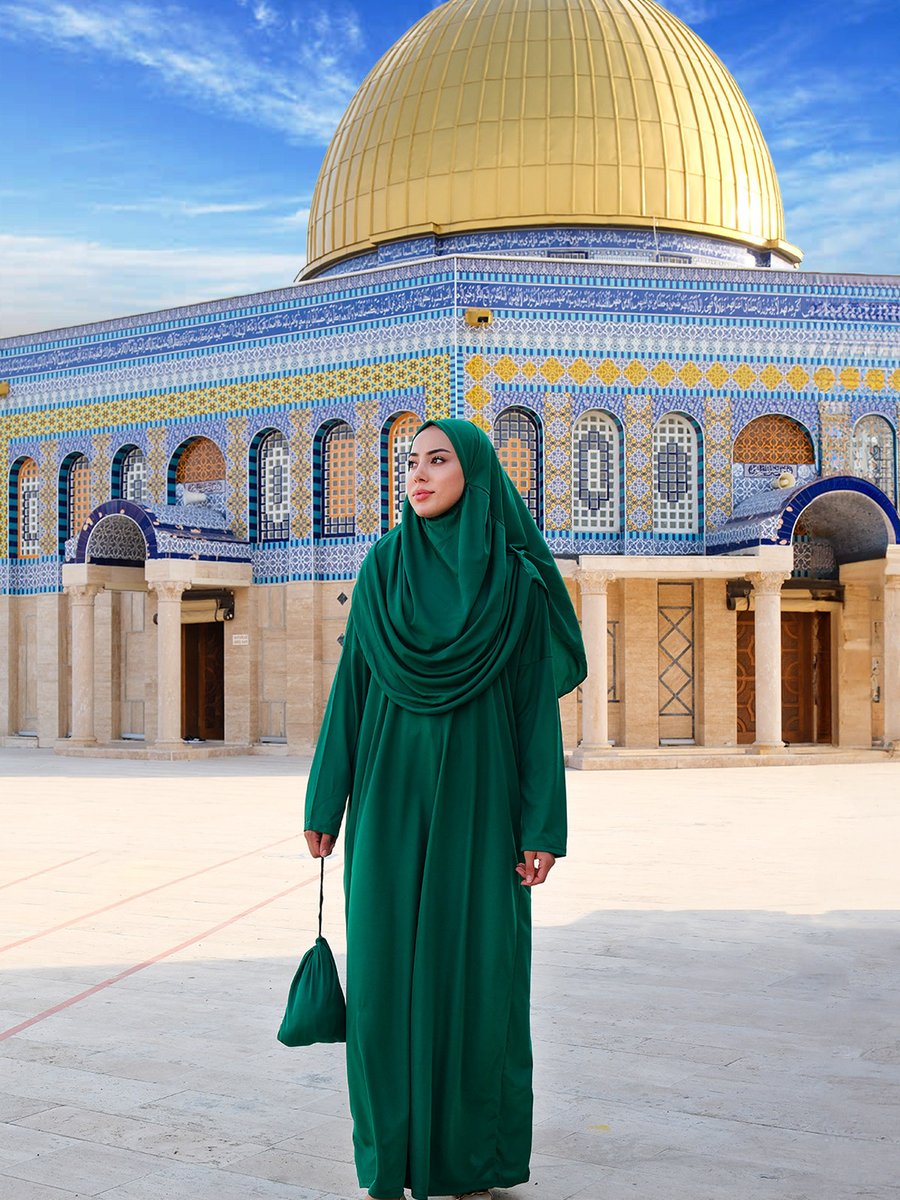 Locco Başörtülü Ve Çantalı Namaz Elbisesi Zümrüt Yeşil