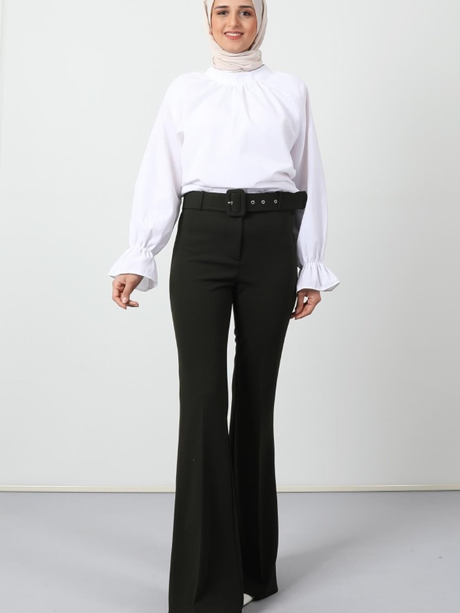 Giza Giyim Uzun Ispanyol Paça Pantolon Siyah