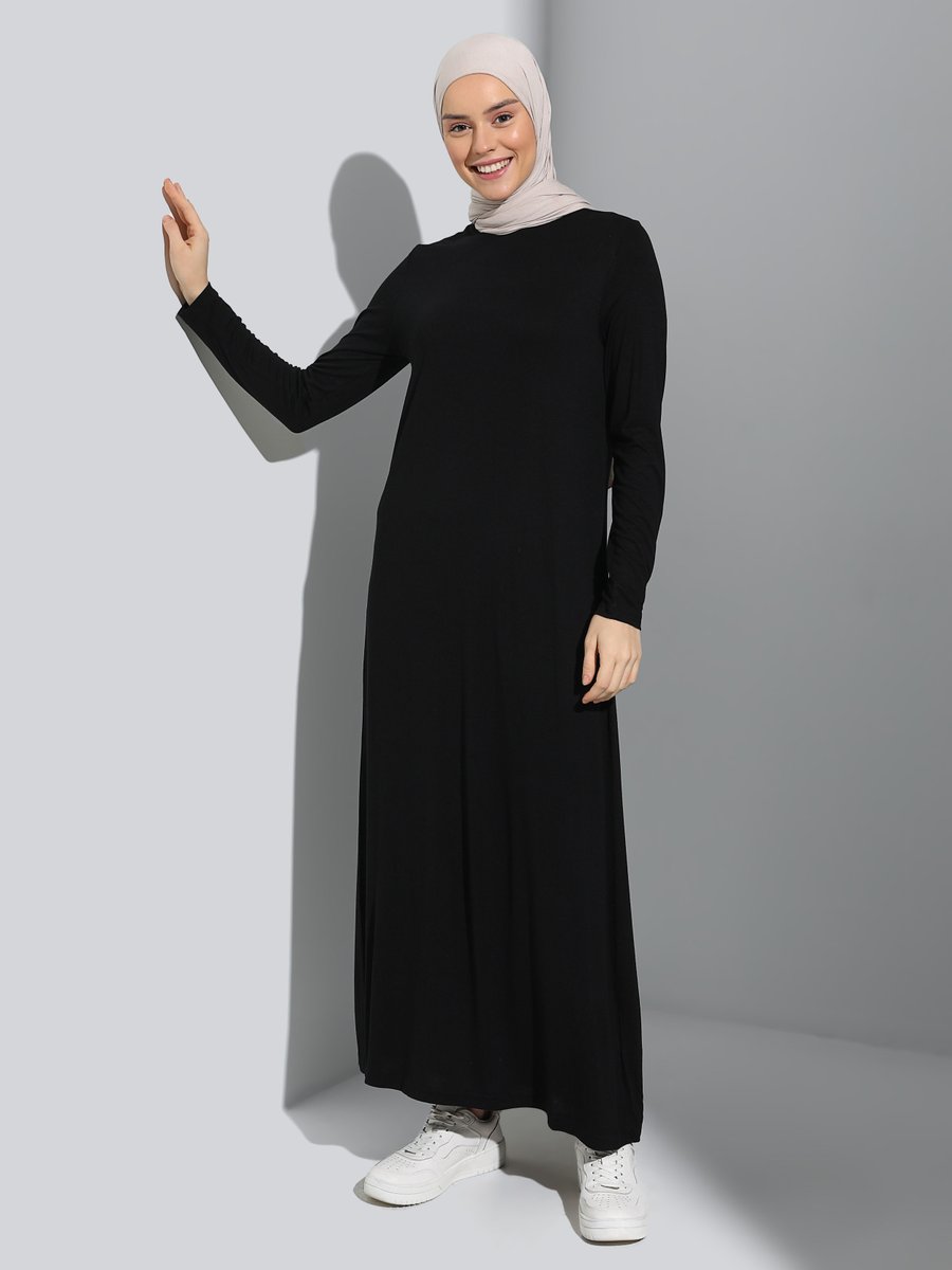 Refka Siyah Viskon Kumaşlı Basic Elbise