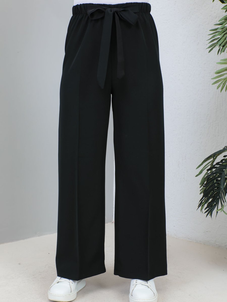 İmajbutik Siyah Yüksek Bel Bol Paça Kumaş Pantolon