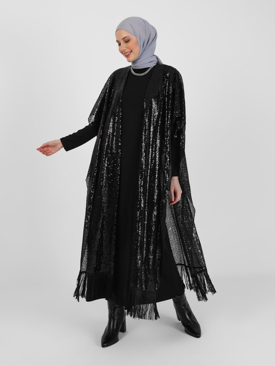 Refka Pullu Abiye Elbise & Ferace İkili Takım Siyah