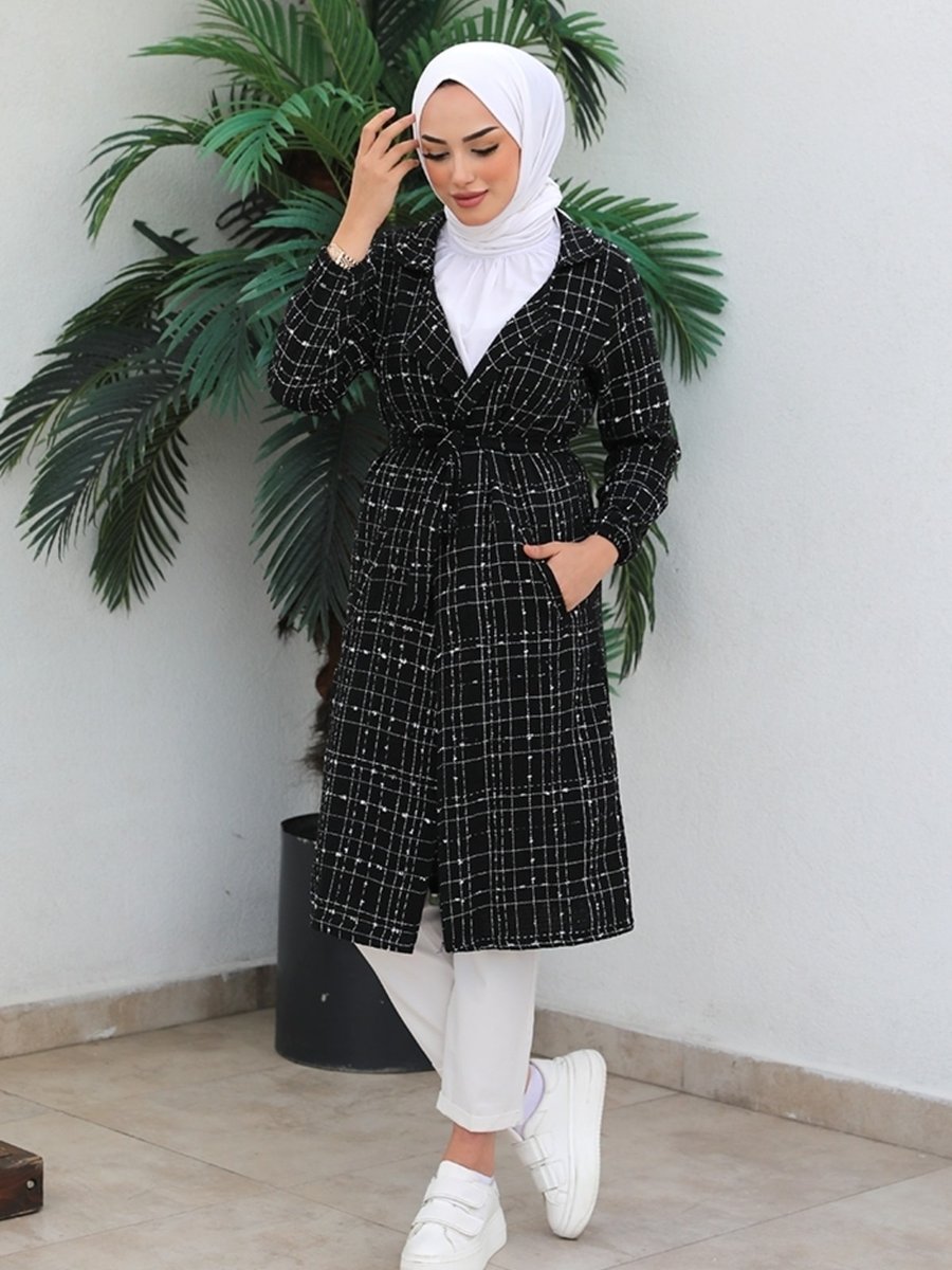 Bestenur Çizgi Detay Kemerli Tüvit Kap Siyah