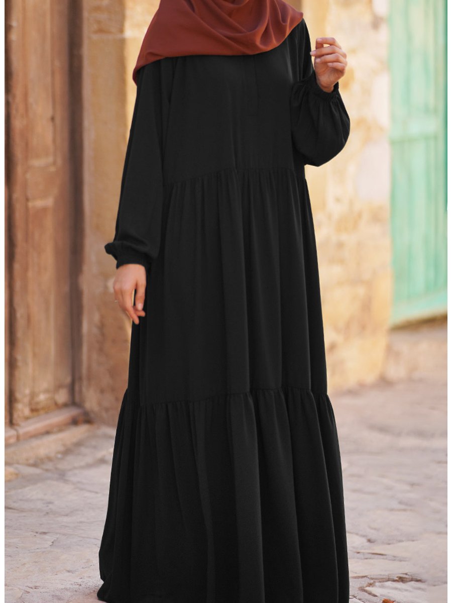 Suhneva Arya Fırfırlı Elbise Ferace Siyah