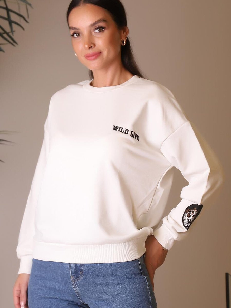 Mint Ekru Sırtı Baskılı Sweatshirt