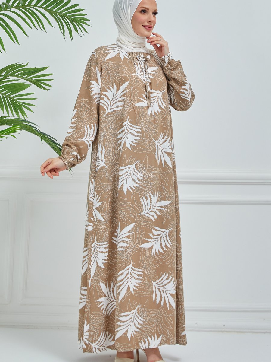 Buhara Giyim Yaparak Desenli Bağcıklı Elbise