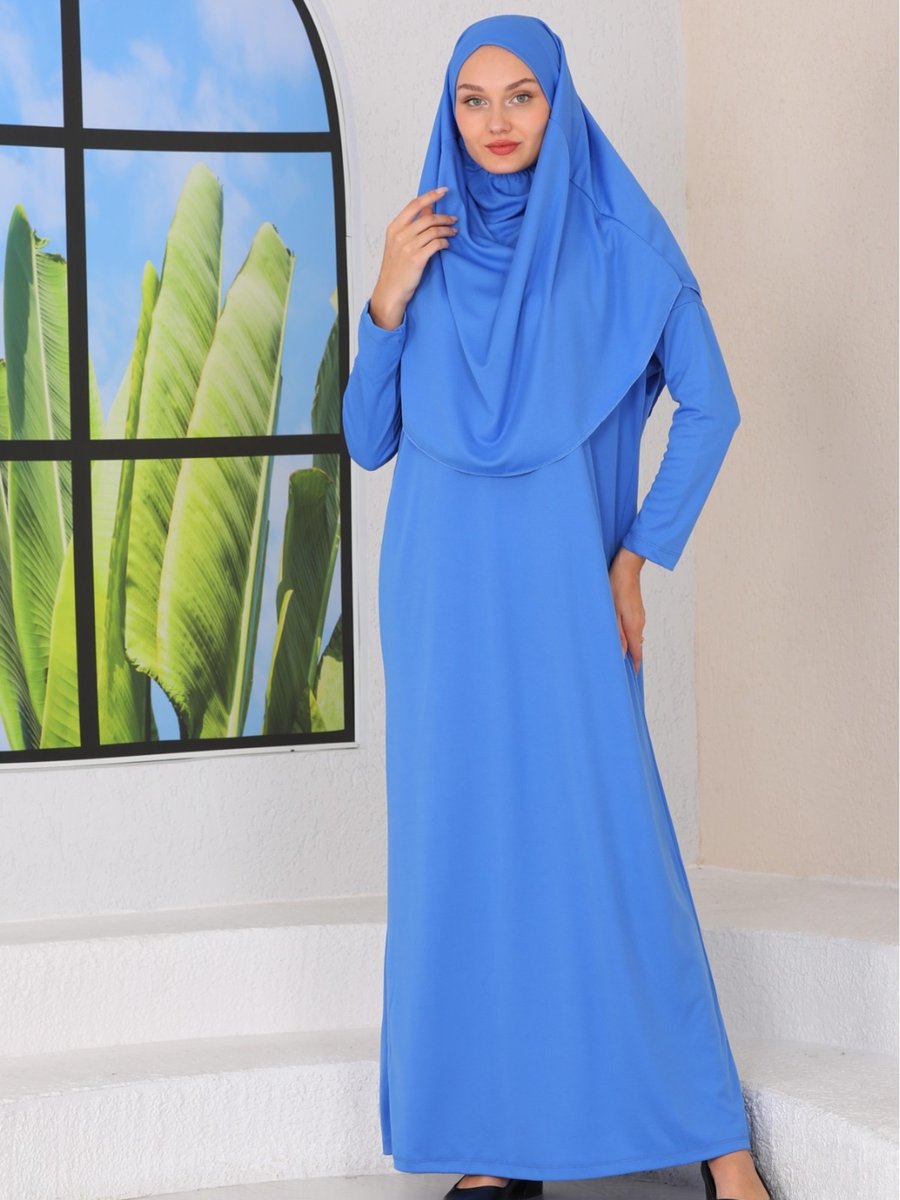 Miss Ledonna Kolay Giyilebilen Tek Parça Namaz Elbisesi İndigo Mavi