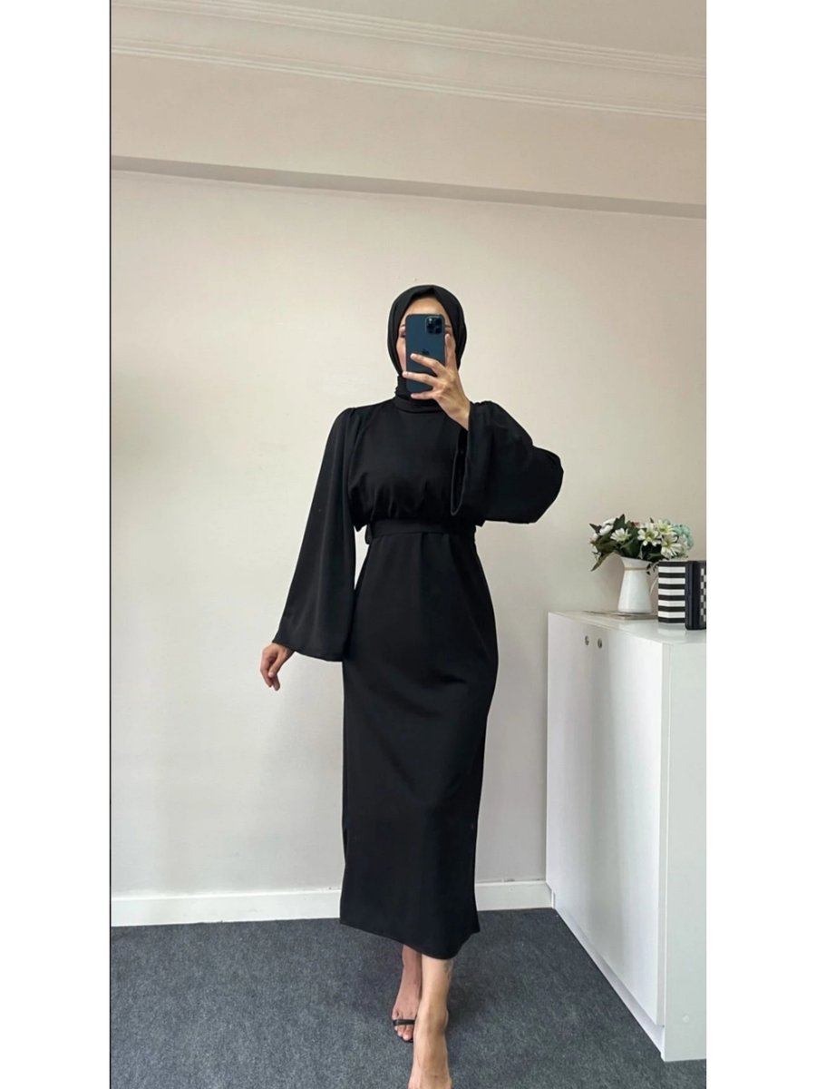Lamia Giyim Volan Kol Kuşaklı Elbise