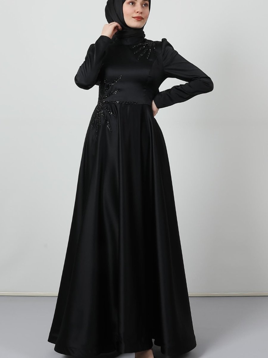 Giza Giyim Etek Ucu Tarlatanlı Abiye Elbise Siyah