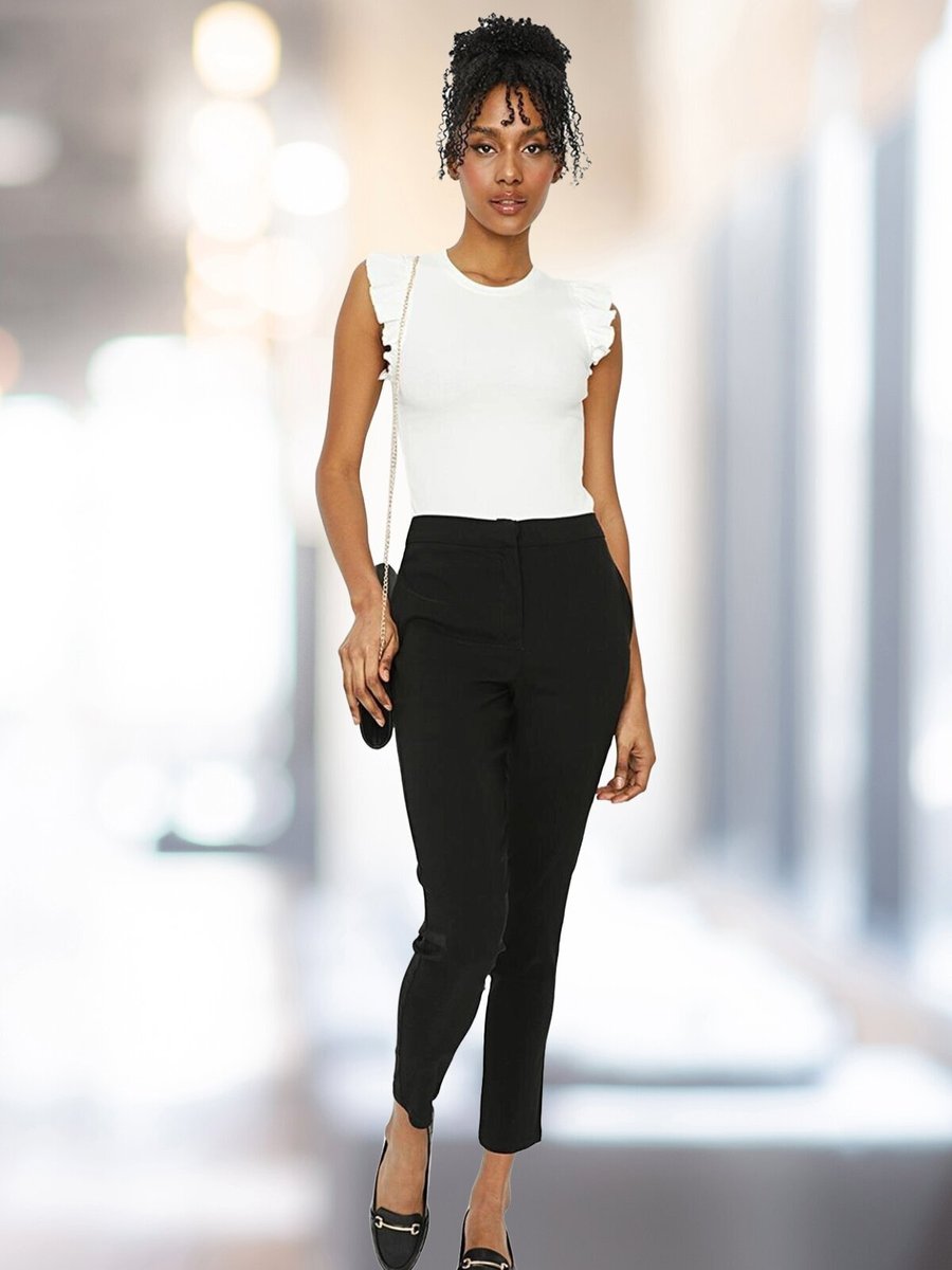 Select Moda Siyah Yüksek Bel Cepli Skinny Pantolon