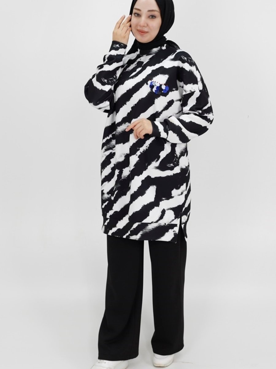 Puane Scuba Kumaş Zebra Desenli Sweatshirt