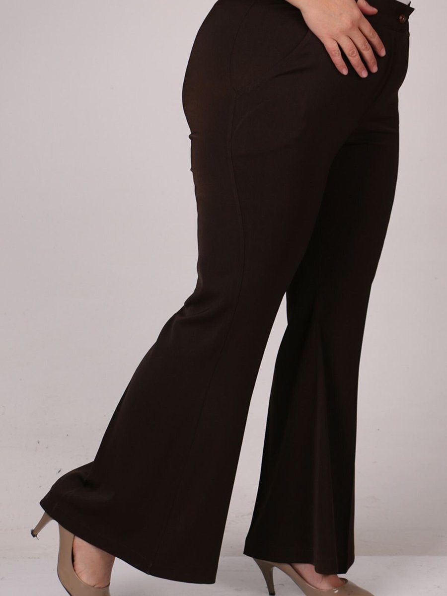 Moda Rosa Kahverengi Büyük Beden İspanyol Paça Pantolon