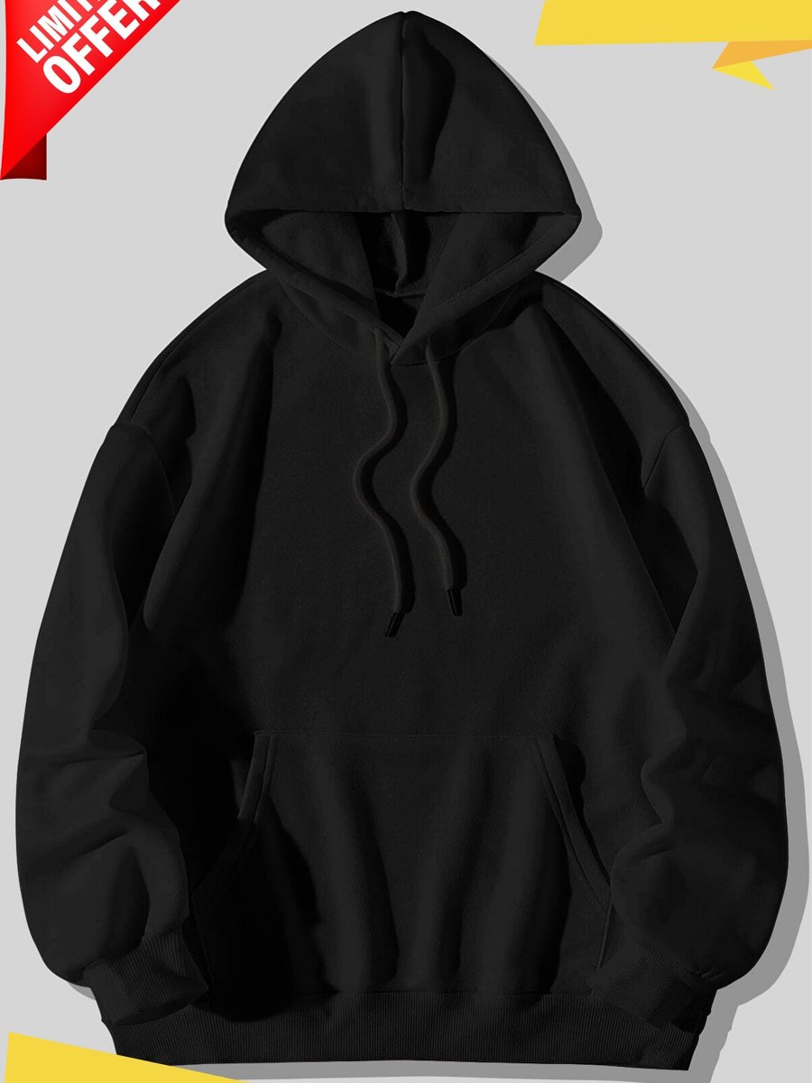 Fıtclocks Siyah Kapüşonlu Cepli Oversize Hoodie | Büyük Beden Örme Sweatshirt