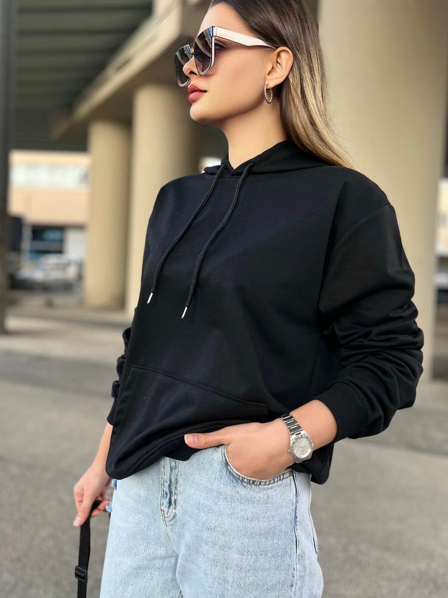 Tofisa Sıyah Kapsonlu Sweat