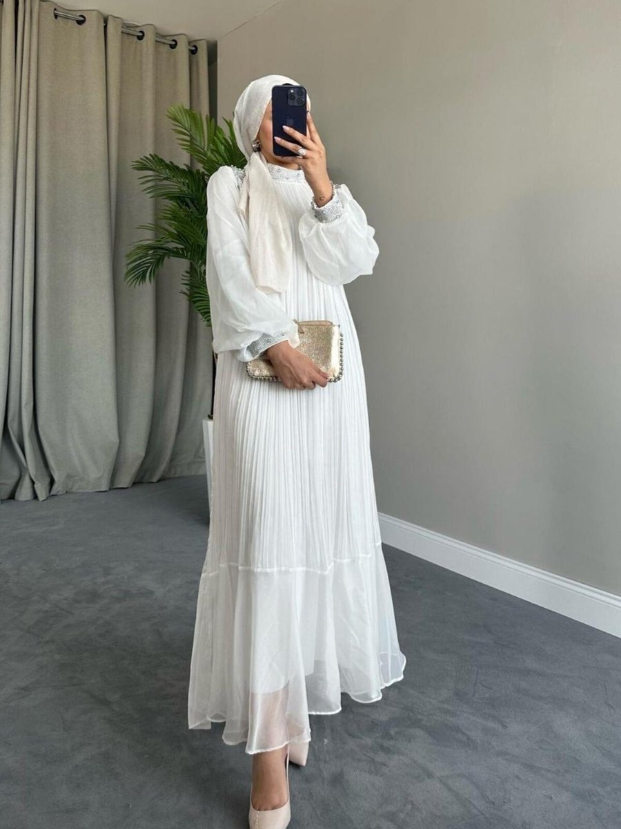Şule Giyim Afrodit Abiye Elbise Beyaz
