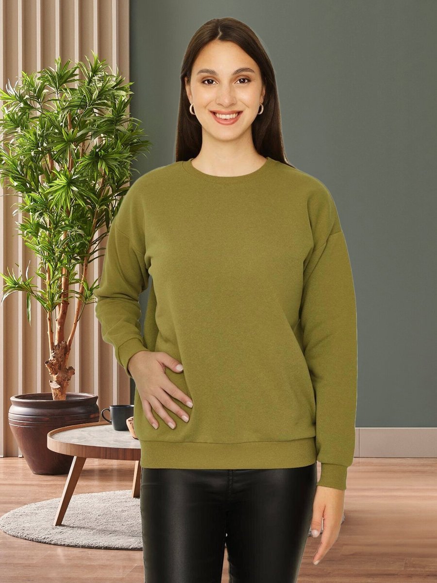 Select Moda Haki Şardonlu Basic Örme Sweatshirt