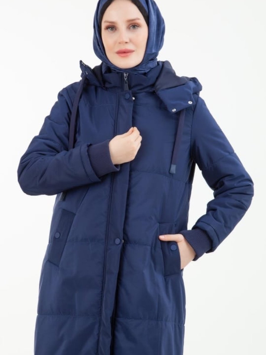 Armine Trend Armine Trend Kapitone Seyyar Kapüşonlu Önden Cepli Fermuarlı Mont Mavi