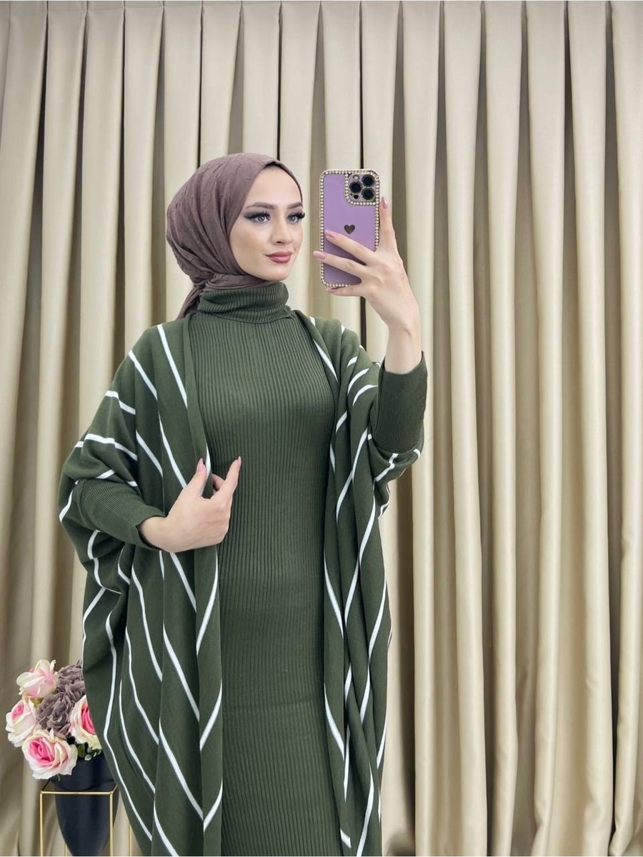 Şems Fashion Kopya Kumaş Hırka Ve İkili Takım Triko Elbise