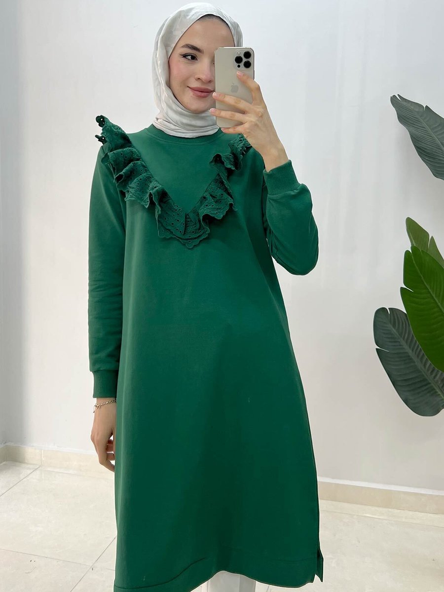 Rimel Moda Fisto Dantelli Tunik Yeşil