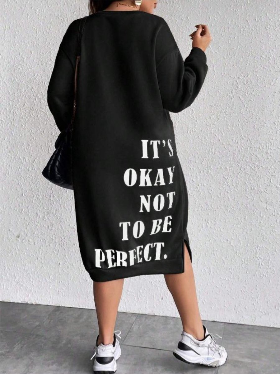 Benisengiydir Siyah It's Okay Not To Be Perfect Baskılı Bisiklet Yaka Tesettur