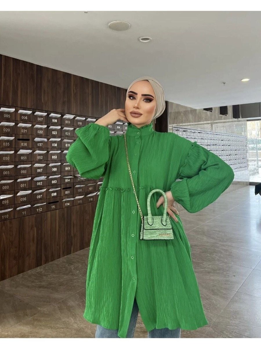 Ebru Moda Oversize Uzun Müslin Gömlek