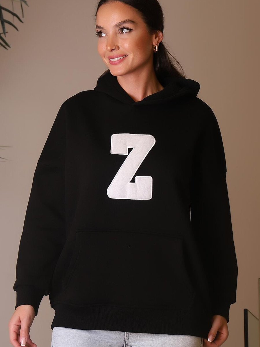 Zentoni Siyah Kapüşonlu Uzun Kollu Sweatshirt