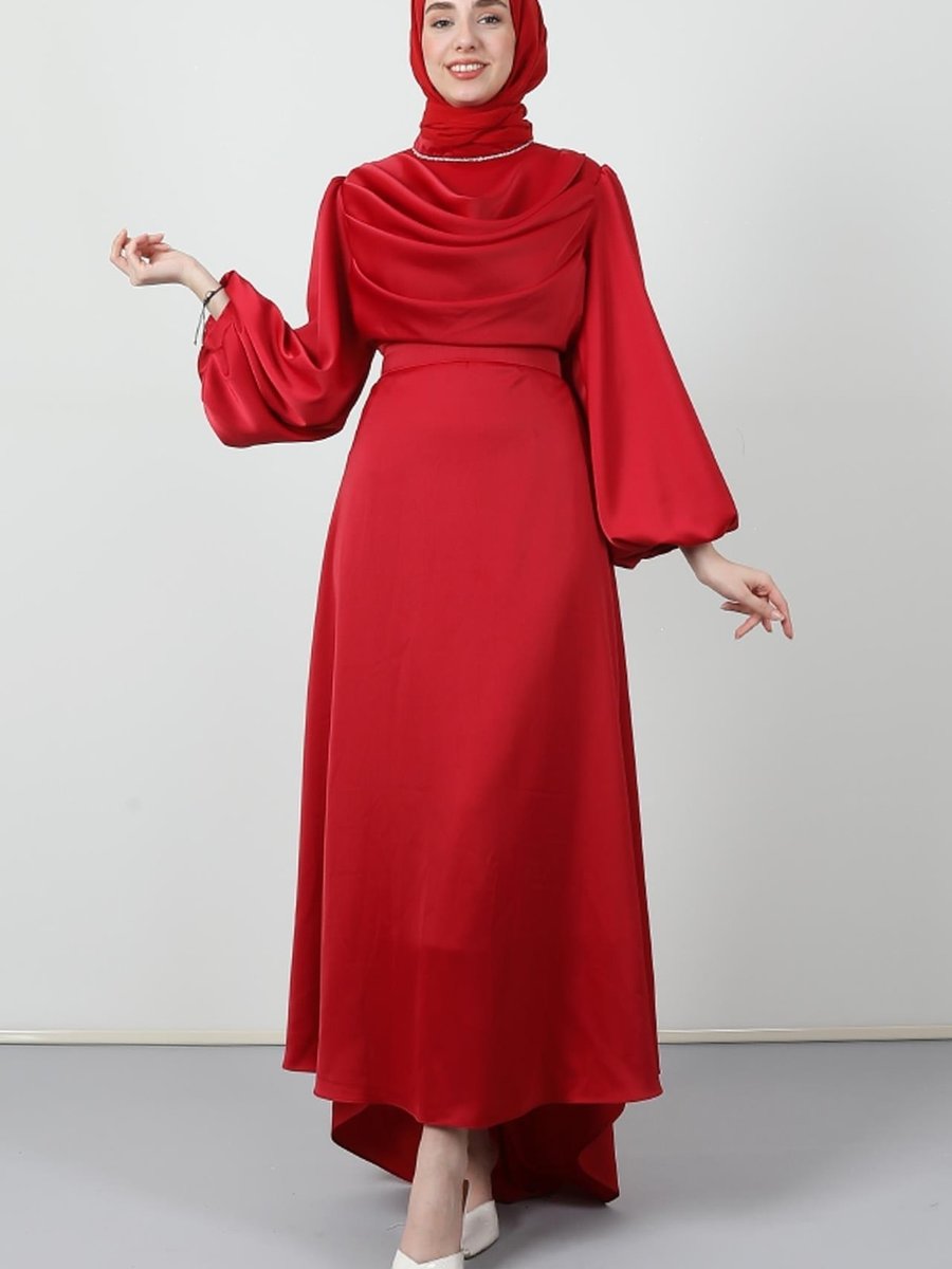 Giza Giyim Kuyruklu Degaje Elbise Kırmızı