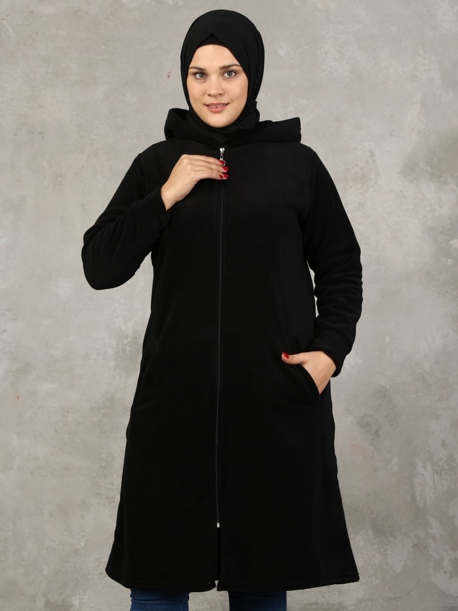 Kardelen Butik Ümraniye Siyah Tunik Polar Kap Uzun Kışlık