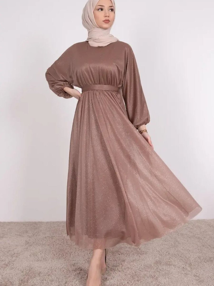 My Dream Simli Belden Kuşaklı Somon Abiye Elbise