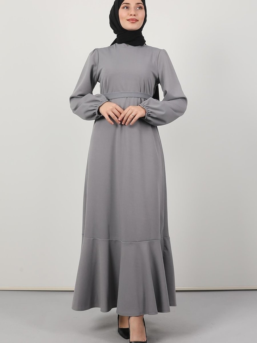 Giza Giyim Eteği Volanlı Elbise Gri