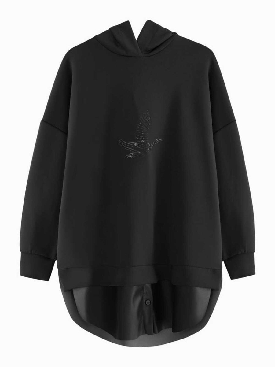 Puane Kapüşonlu Eteği Deri Detaylı Sweatshirt