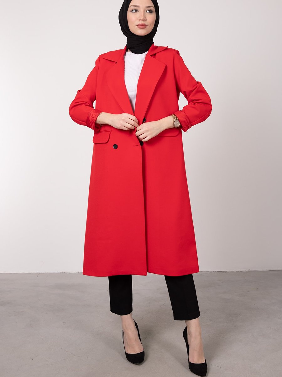 Lamia Giyim Blazer Görünümlü Uzun Kap Kırmızı