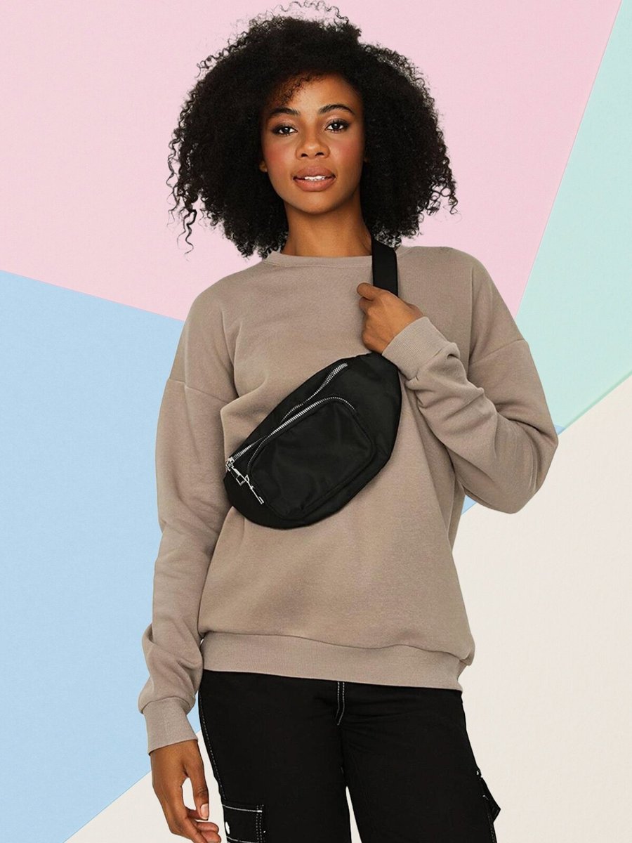 Select Moda Kahverengi Basic Örme Sweatshirt