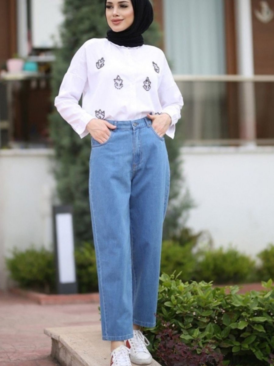 Neways Mom Jeans Pantolon Açık Mavi