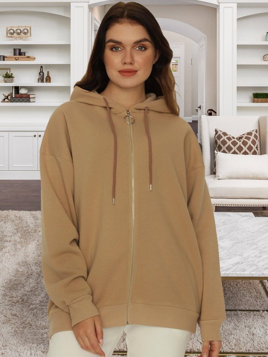 Select Moda Kahverengi Kapüşonlu Fermuarlı Sweatshirt
