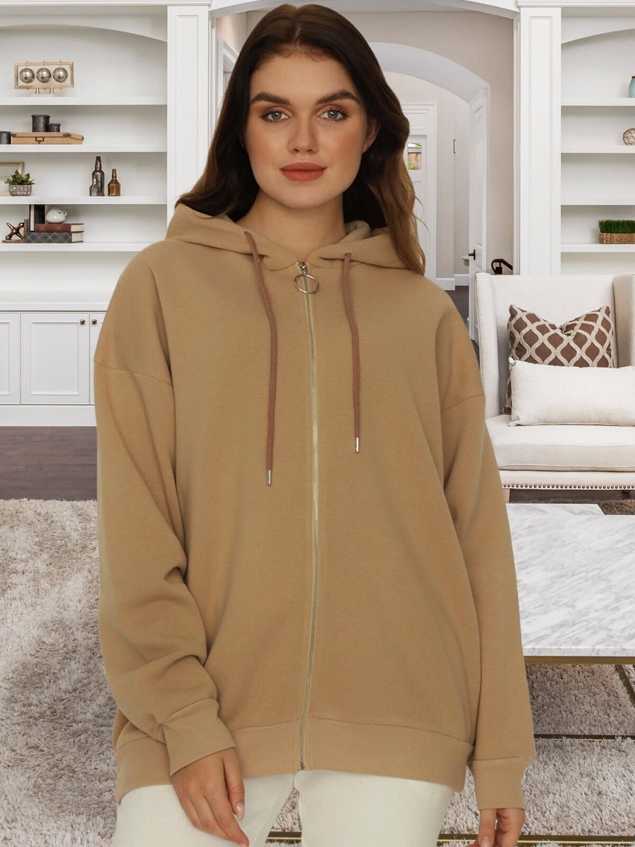Select Moda Kahverengi Kapüşonlu Fermuarlı Sweatshirt