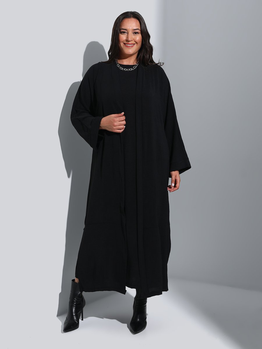 Alia Siyah Büyük Beden Elbise & Ferace İkili Takım