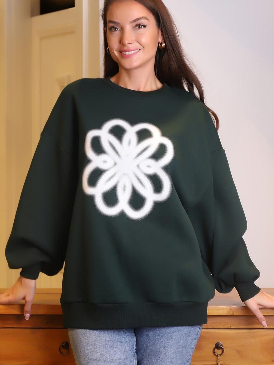 SOUL Yeşil Çiçek Baskılı Sweatshirt