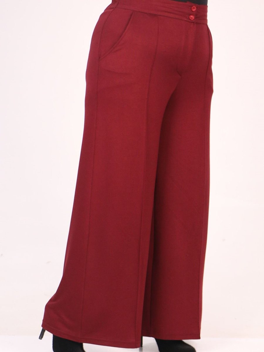 Moda Rosa Bordo Büyük Beden Arkası Lastikli Kristal İki İplik Pantolon