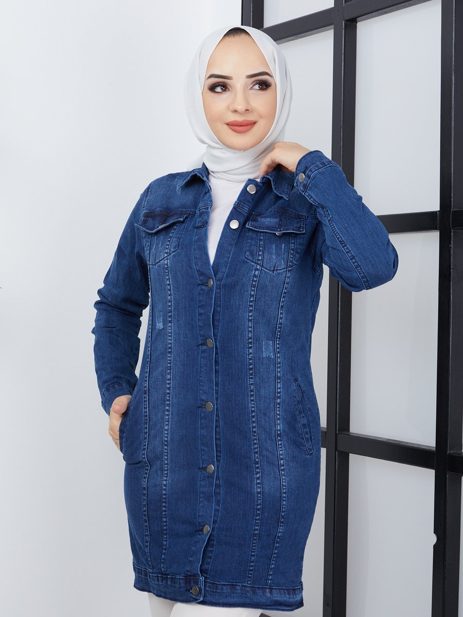 Pamuk Butik Mavi Denim Kot Ceket