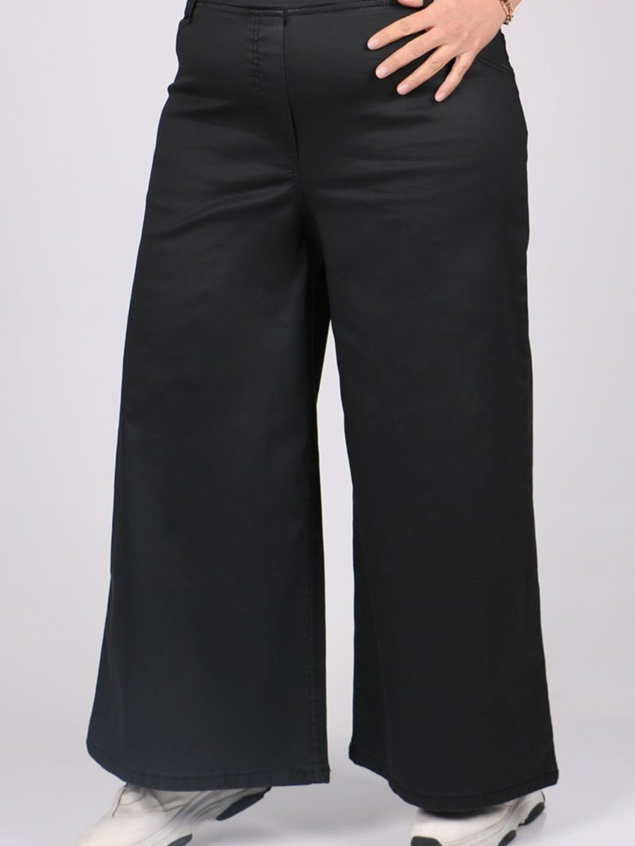 Moda Rosa Siyah Büyük Beden Mat Deri Görünümlü Bol Paça Kot Pantolon