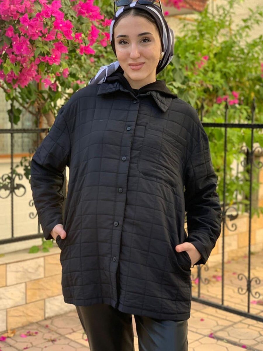 Moda Rosa Siyah Kapitoneli Basıc Ceket