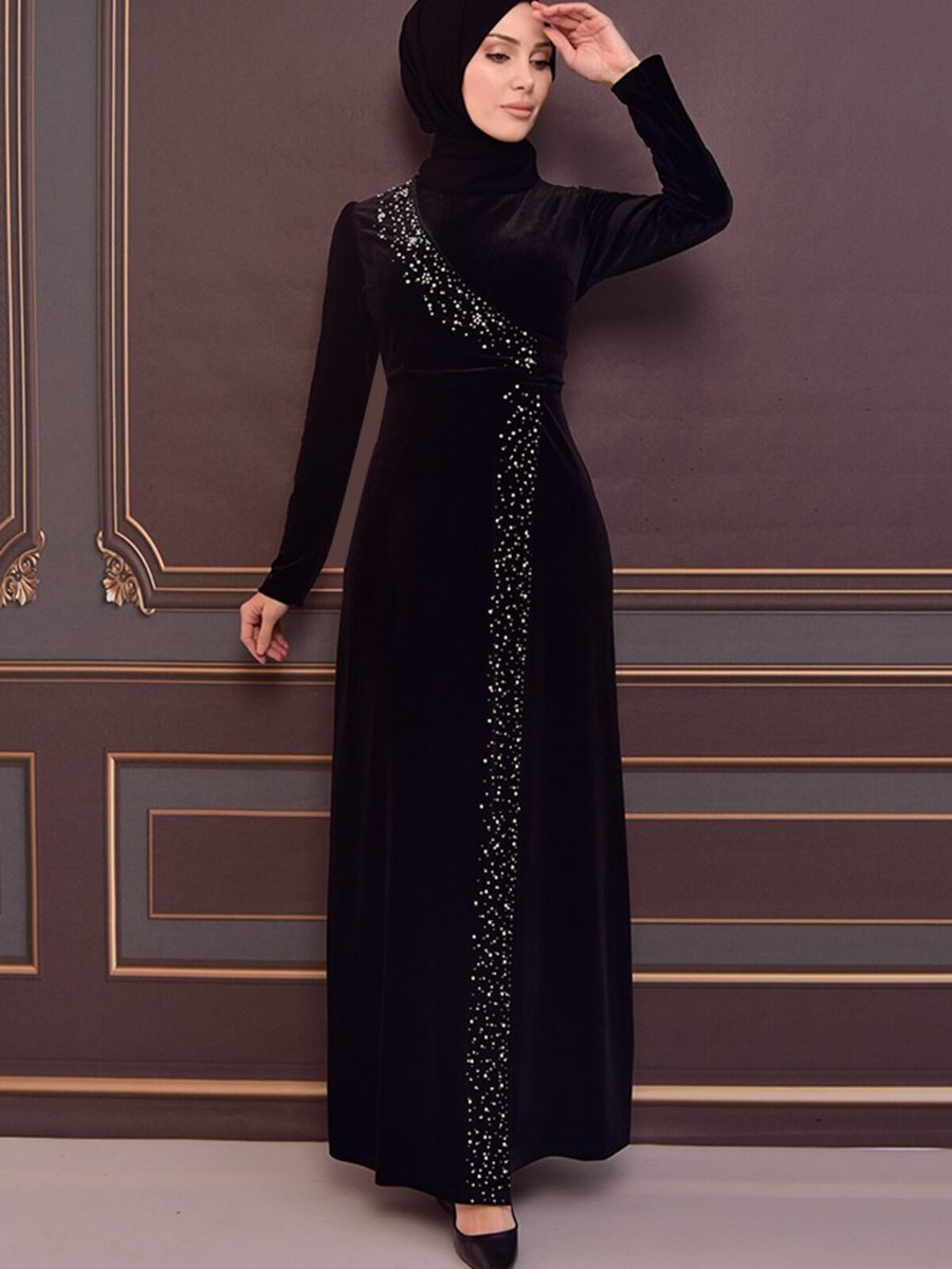 Modamerve Kadife Abiye Elbise Siyah