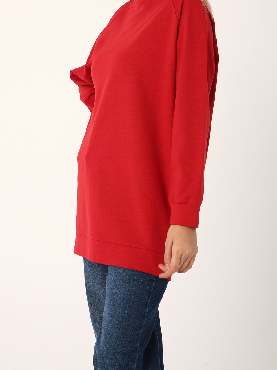 Ekrumoda Kırmızı Reglan Kol Basic Sweat Tunik