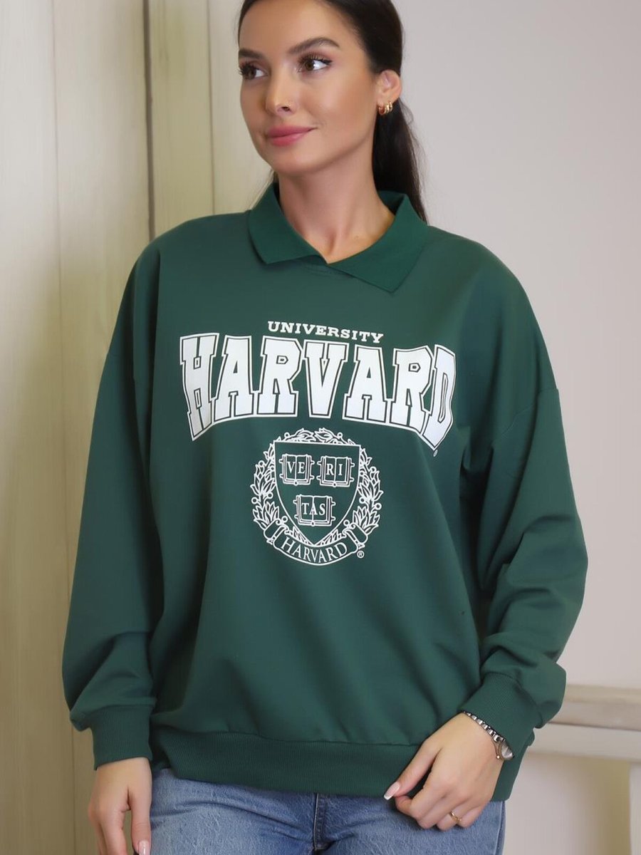 ADYES Haki Yakalı Uzun Kollu Sweatshirt