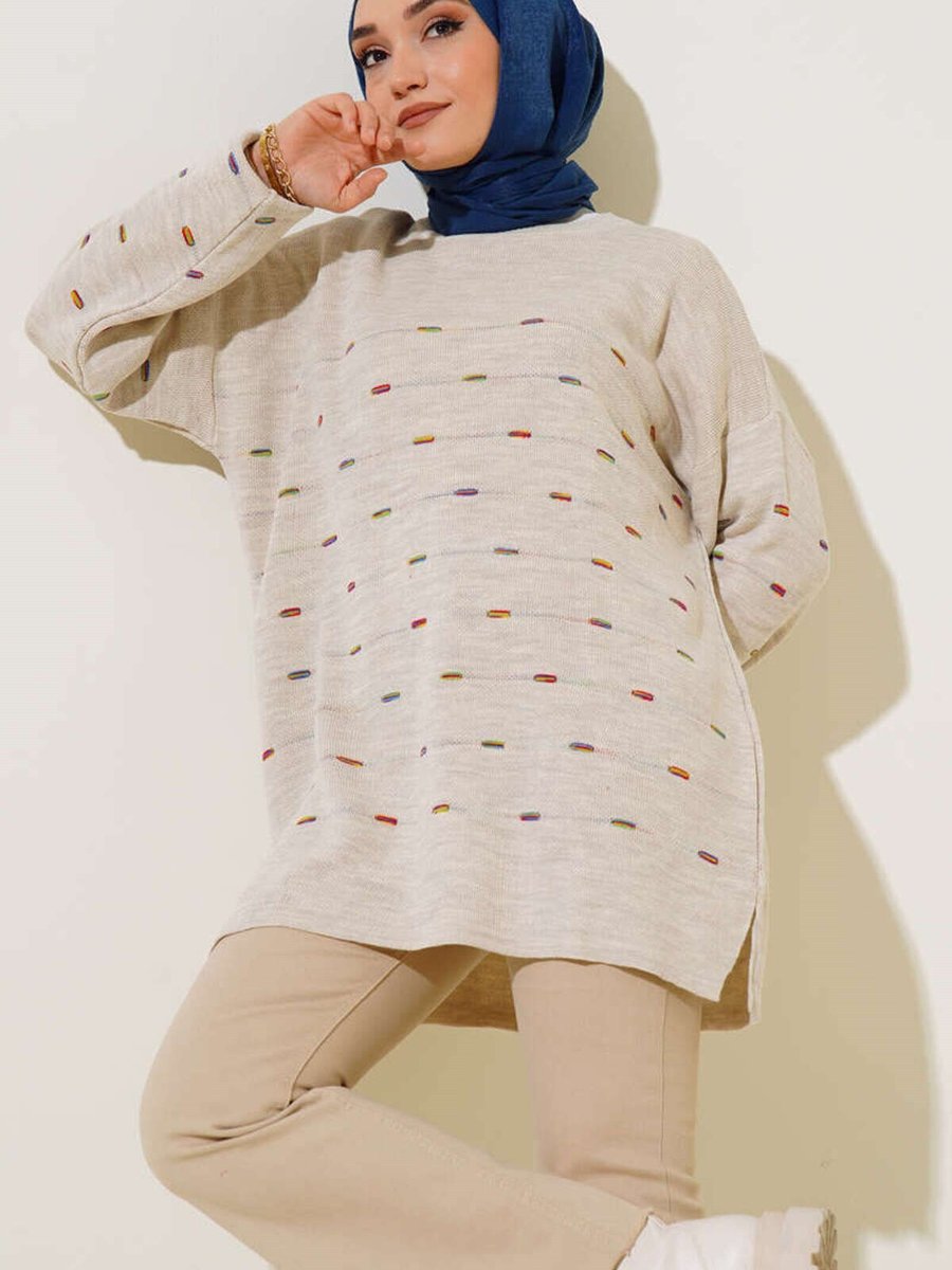 Fabimod Kışlık Renkli Desenli Kalın Triko Tunik