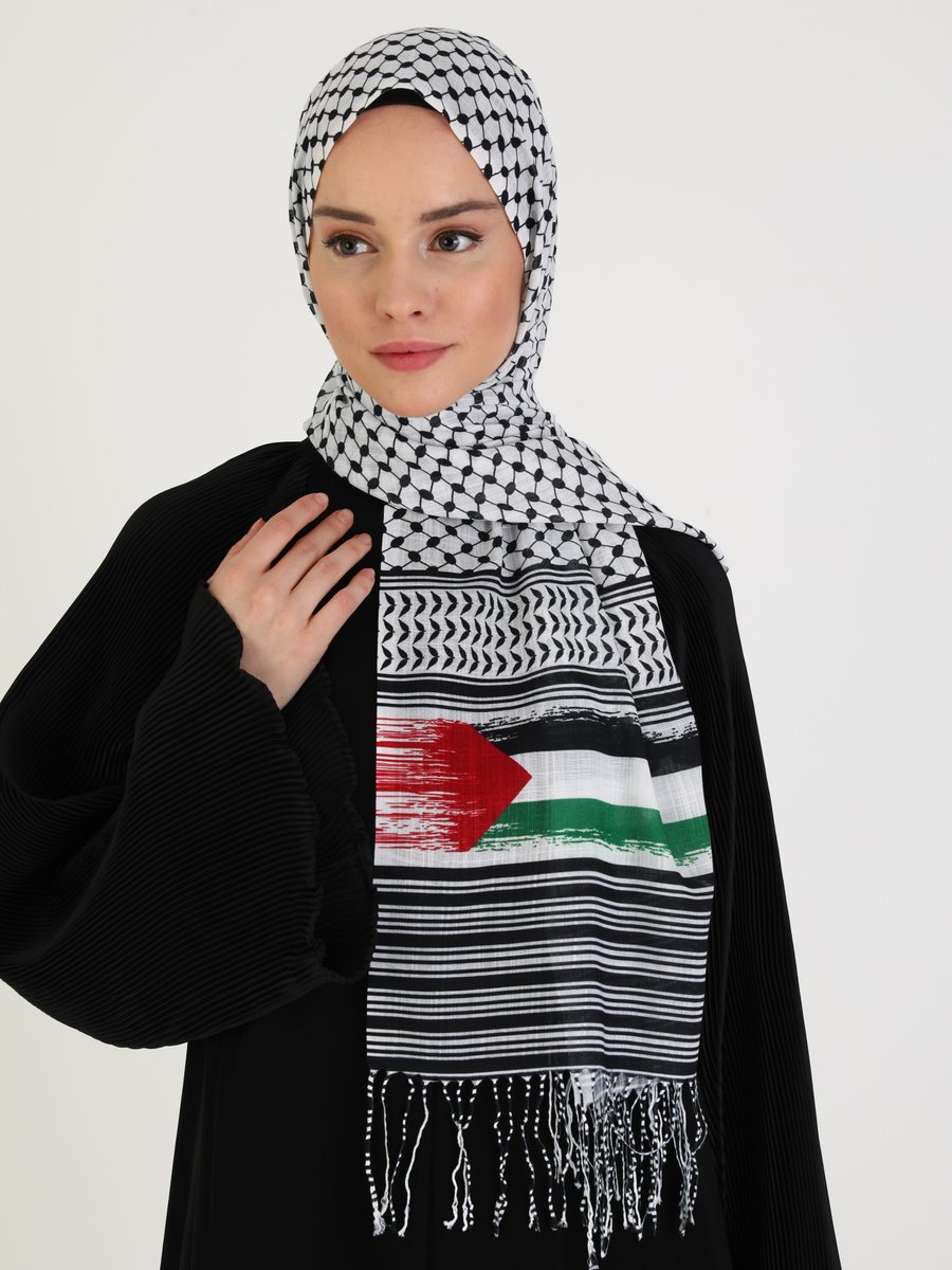 Tuva Çok Renkli Filistin Puşi Desen Flamlı Şal