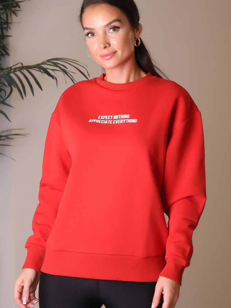 Fashion Friends Kırmızı Bisiklet Yaka Sweatshirt