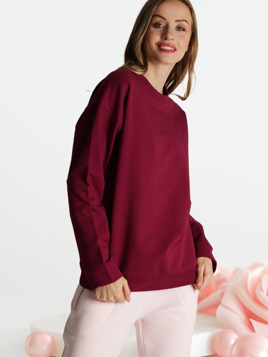 Select Moda Bordo Basic Oversize Örme Sweatshirt